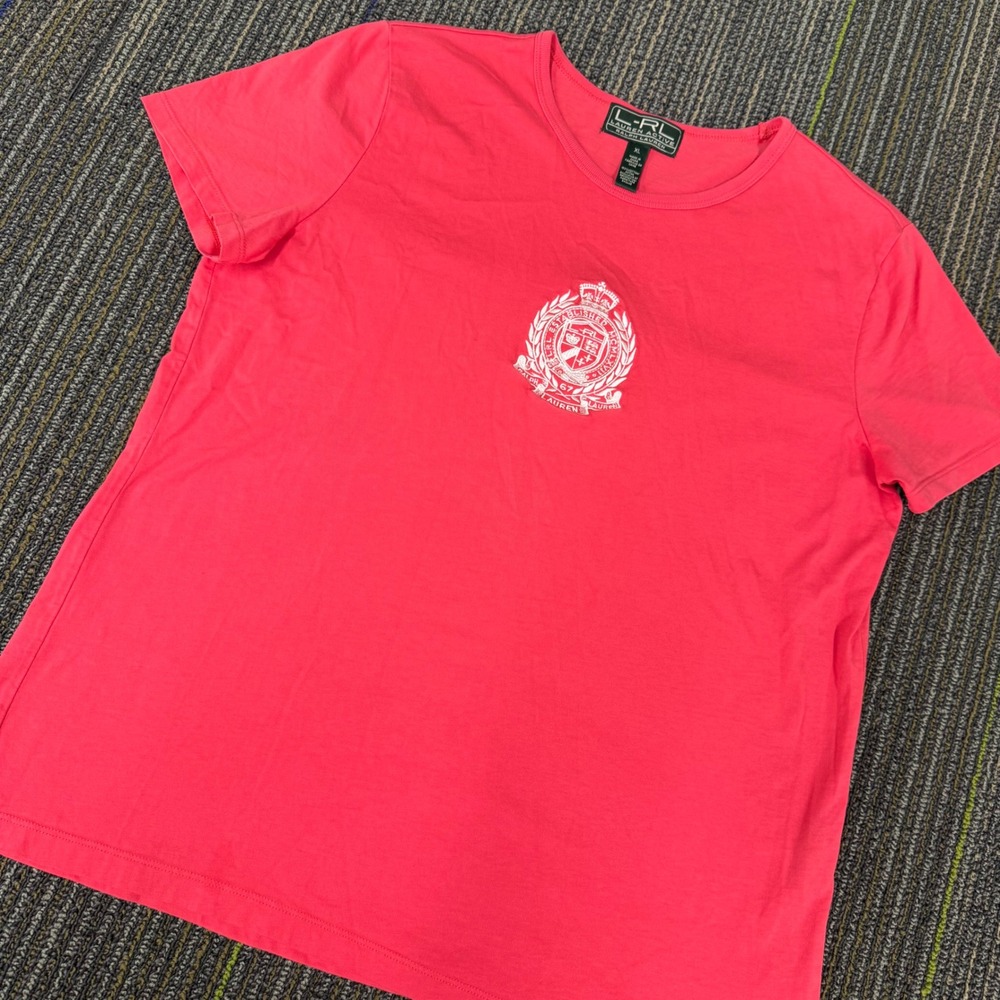 Ralph Lauren T-Shirt Women XL Pink Excellent Vintage Crest Graphic Crew Neck Tee